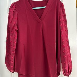 Chic V-Neck Blouse with Textured Sleeves